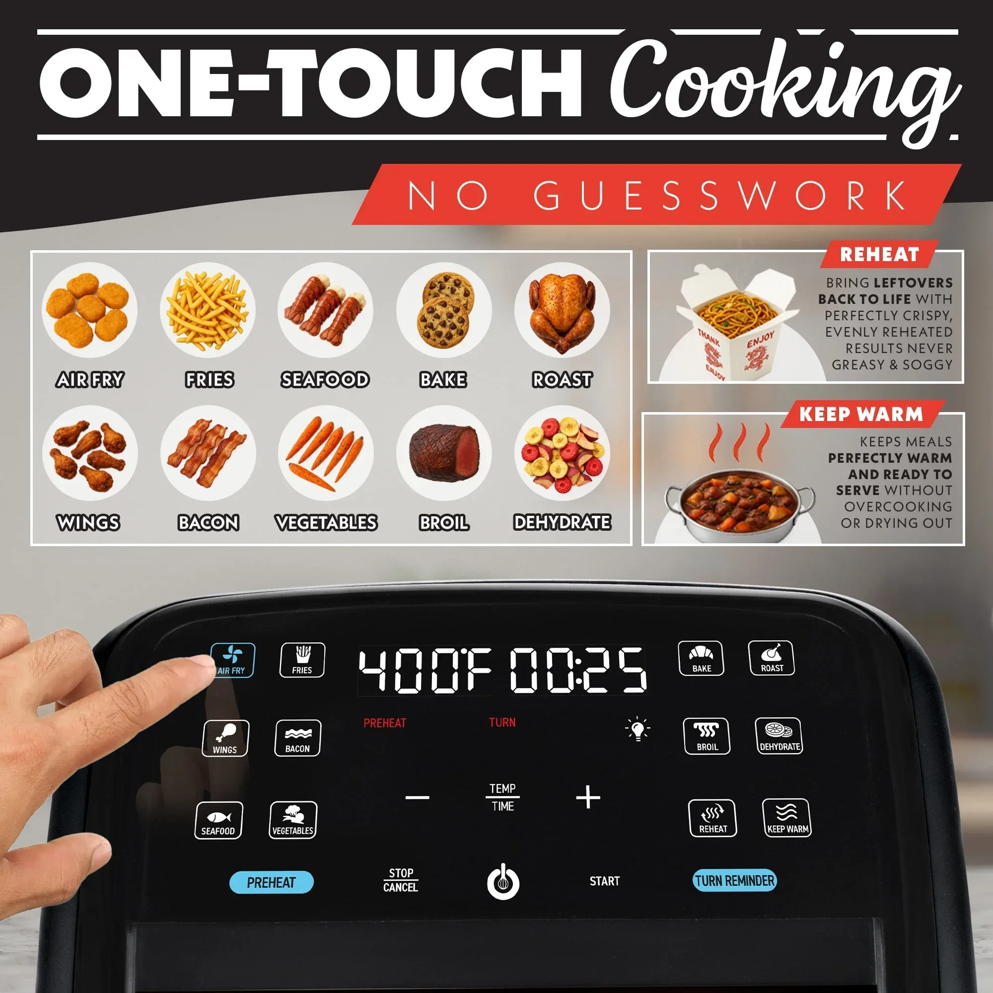 Gourmia Panorama 7-QT Digital Air Fryer with Panoramic View, Holographic Display, & 12 Presets, Black - Image 6