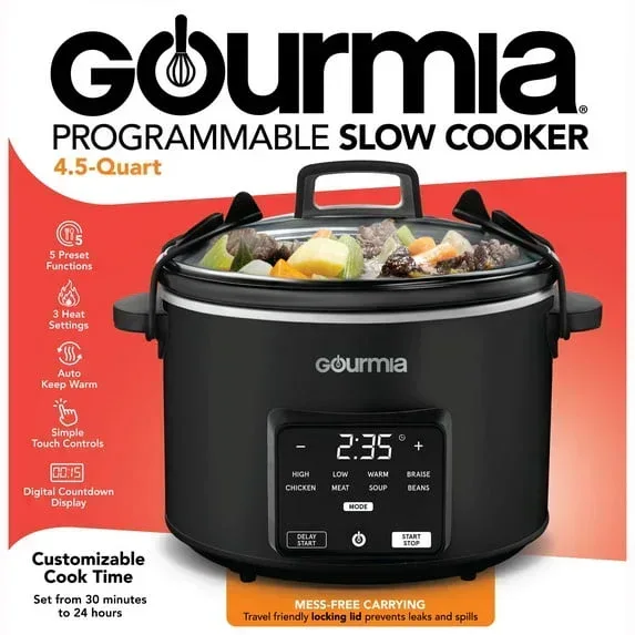 Gourmia Programmable Slow Cooker 4.5 Qt with Digital Controls and Auto Keep Warm, Black - Image 9