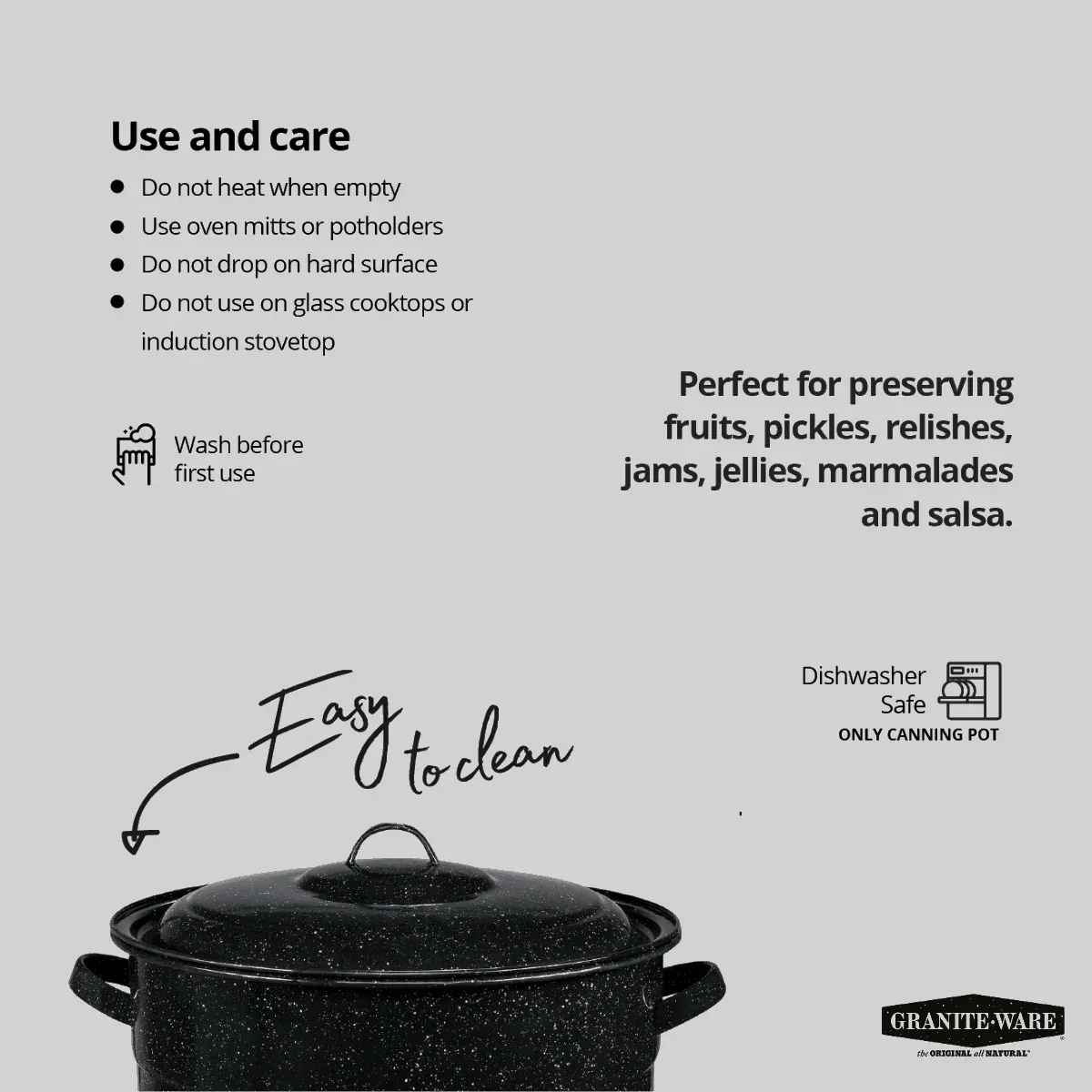 Granite Ware 21.5 Quart Water Bath Canner, Large Enamel Canning Pot with Rack, Canning Supplies for Jam, Salsa and Pickles - Image 6