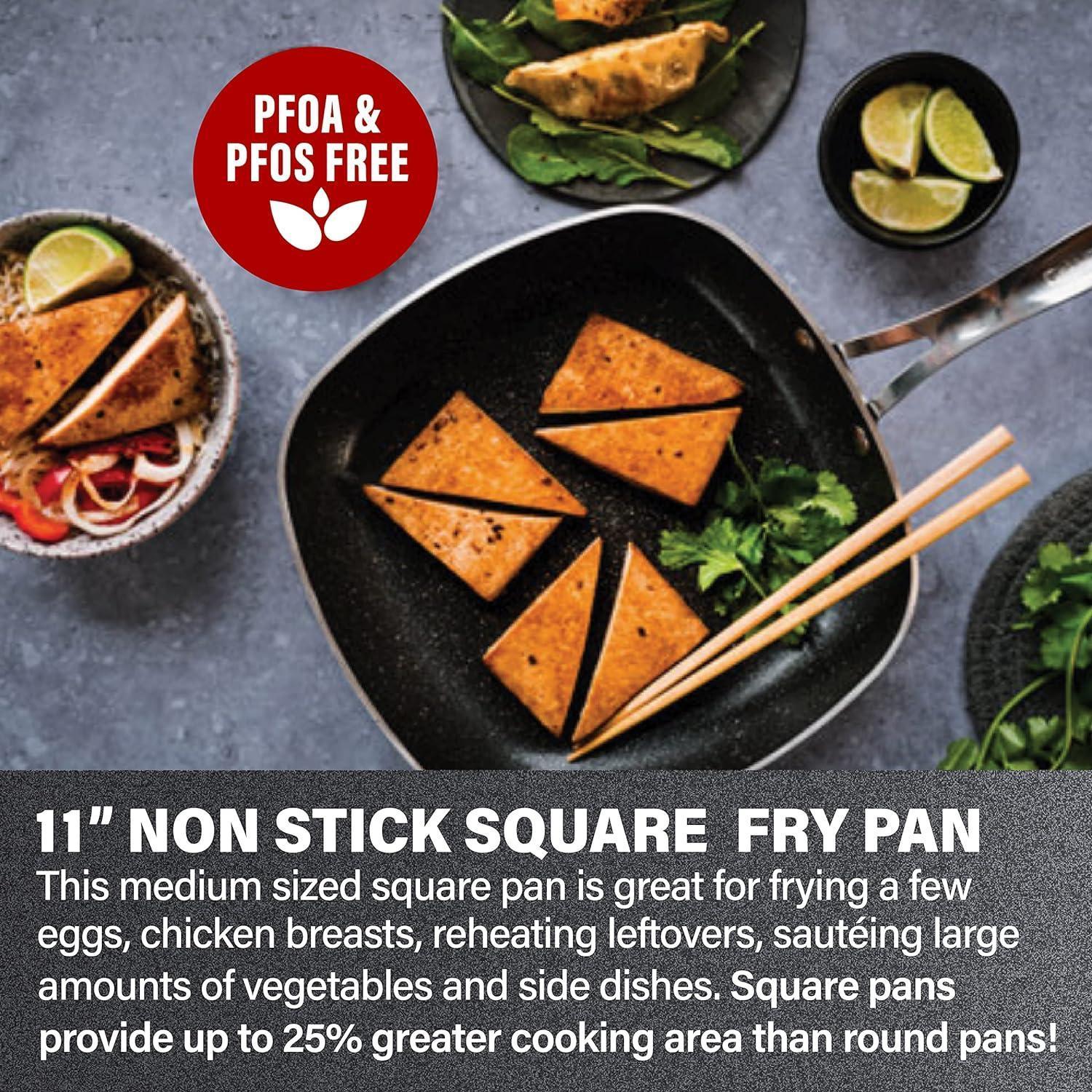 Granitestone 11" Shallow Square Frying Pan Nonstick Skillet, Scratchproof Diamond Infused Coating, No-warp Mineral-enforced Cookware Dishwasher Oven Safe Kitchenware - As Seen On TV - Image 3