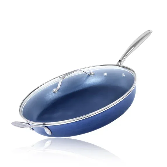 Granitestone 14 Inch Frying Pan with Lid, Large Non Stick Skillet for Cooking, Frying Pans Nonstick, Ultra Durable Mineral and Diamond Coating, Skillet, Oven/Dishwasher Safe, Blue