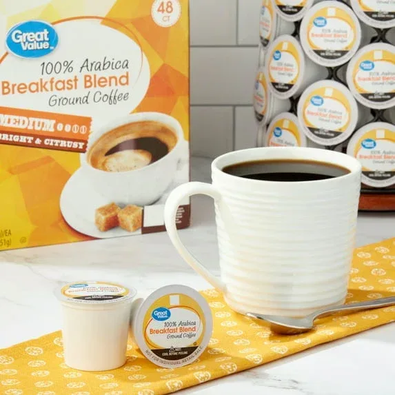 Great Value 100% Arabica Breakfast Blend Medium Roast Ground Coffee Pods, 48 Ct - Image 6