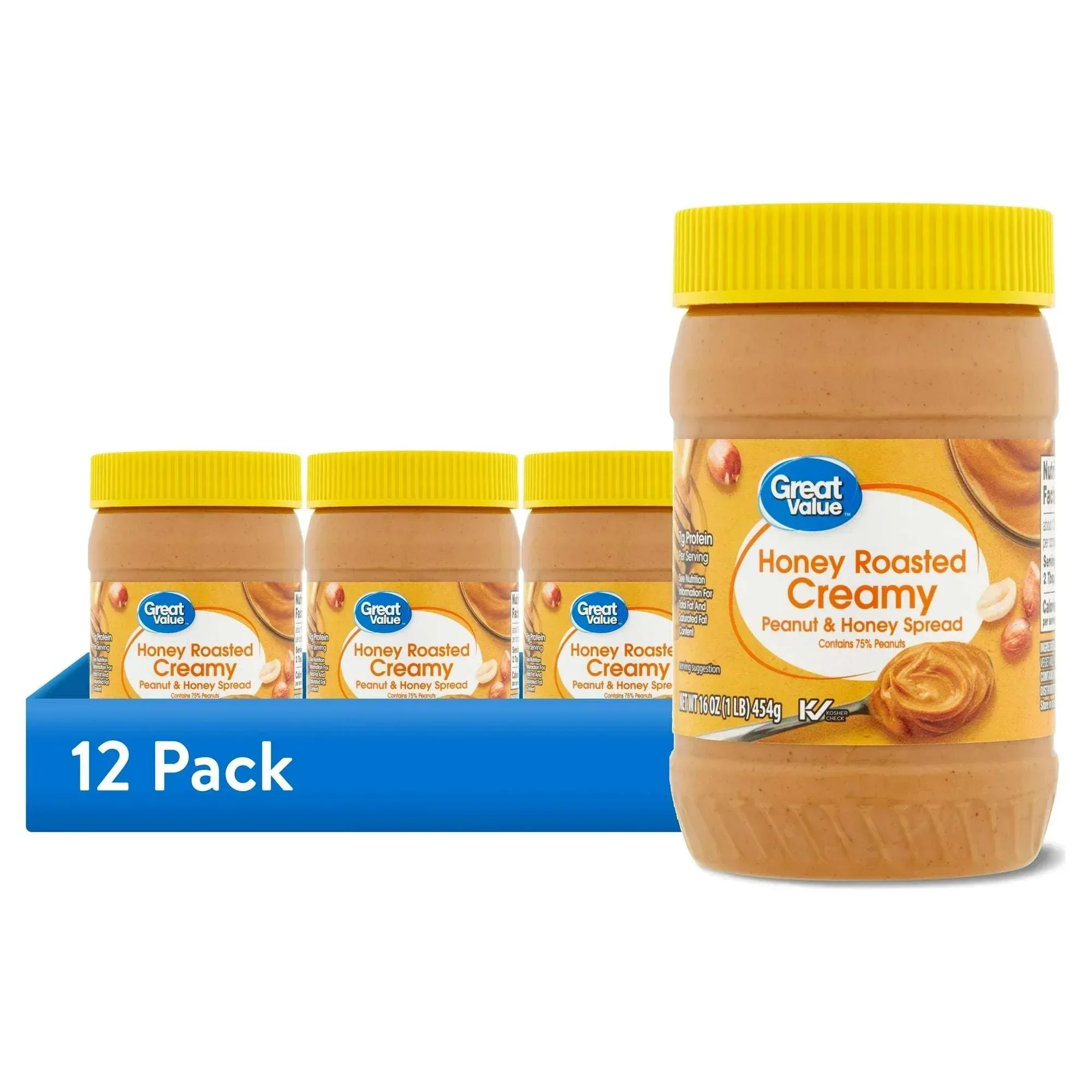 Great Value 7 Grams Protein Honey Roasted Creamy Peanut and Honey Spread, 16 oz - Image 7