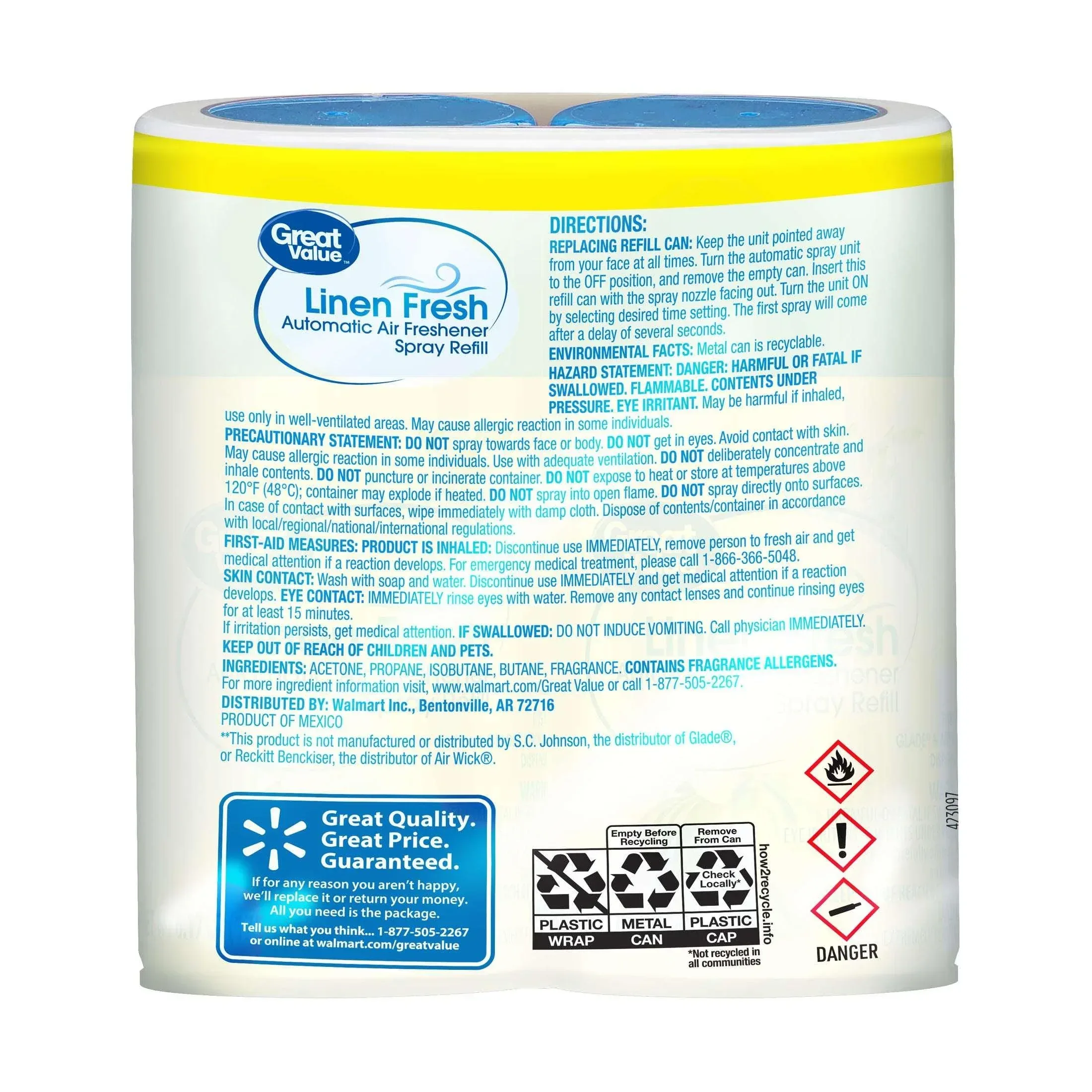 Great Value Automatic Air Freshener Spray Refill, Linen Fresh, 2 pieces - Image 2