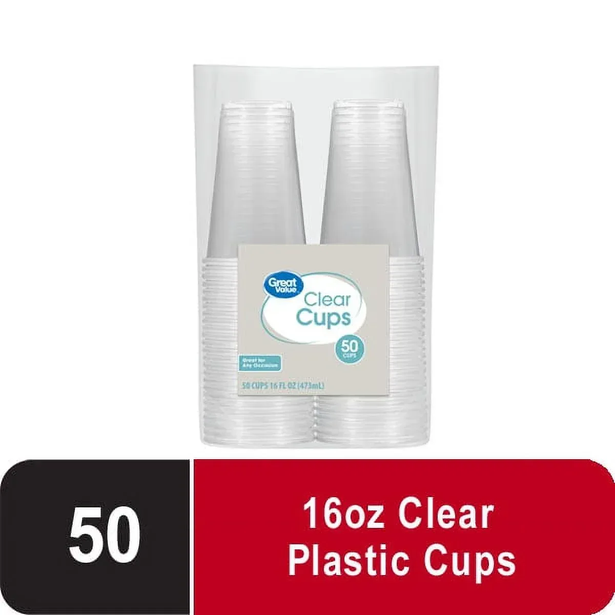 Great Value Disposable Plastic Cups, Clear, 16 oz, 25 Count - Image 4