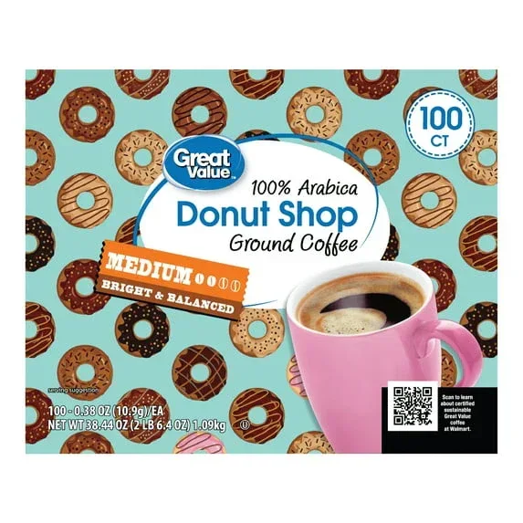 Great Value Donut Shop 100% Arabica Medium Roast Ground Coffee Pods, 38.4oz, 100 Count - Image 4