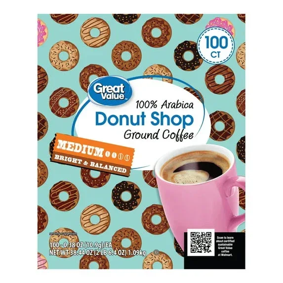 Great Value Donut Shop 100% Arabica Medium Roast Ground Coffee Pods, 38.4oz, 100 Count - Image 6