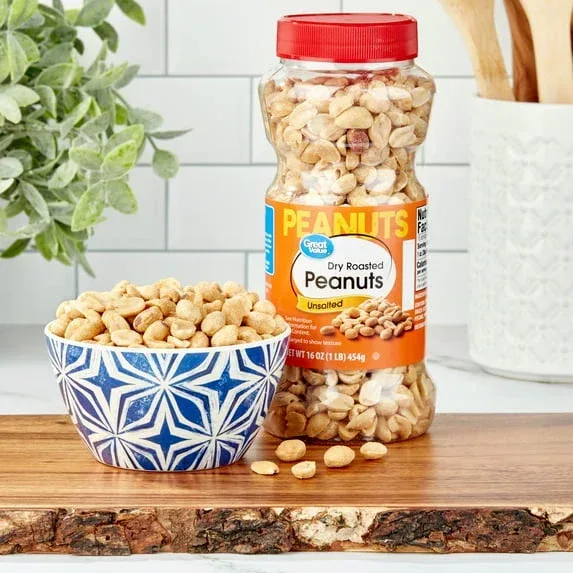 Great Value Dry Roasted and Unsalted Peanuts, 16 oz, Jar - Image 2