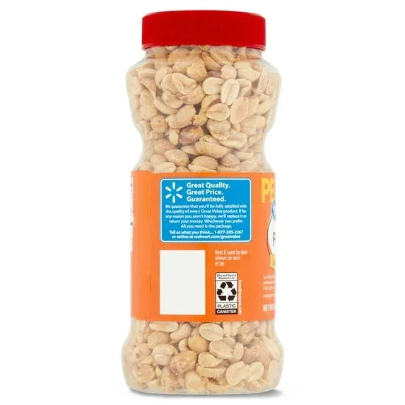 Great Value Dry Roasted and Unsalted Peanuts, 16 oz, Jar - Image 3