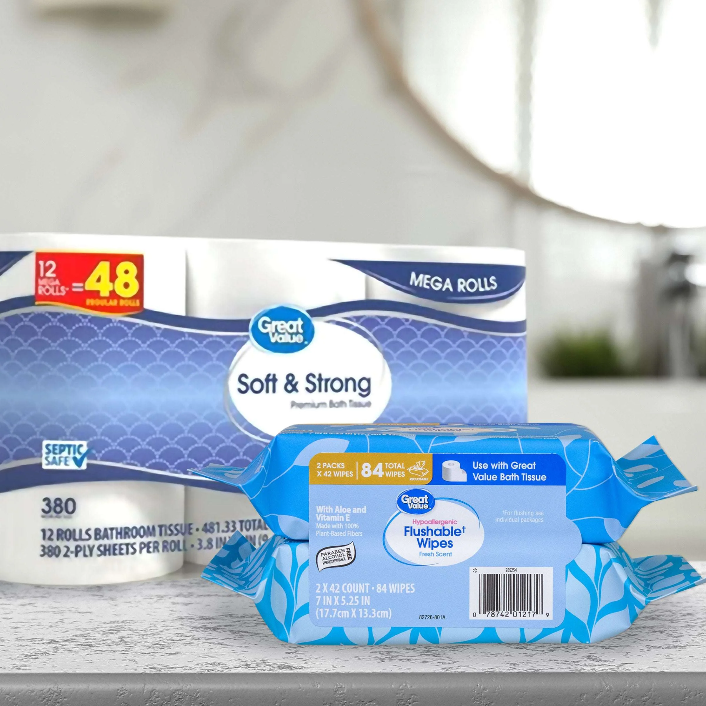 Great Value Fresh Scent Flushable Wipes, 2 Resealable Packs, 84 Total Flushable Wipes - Image 3