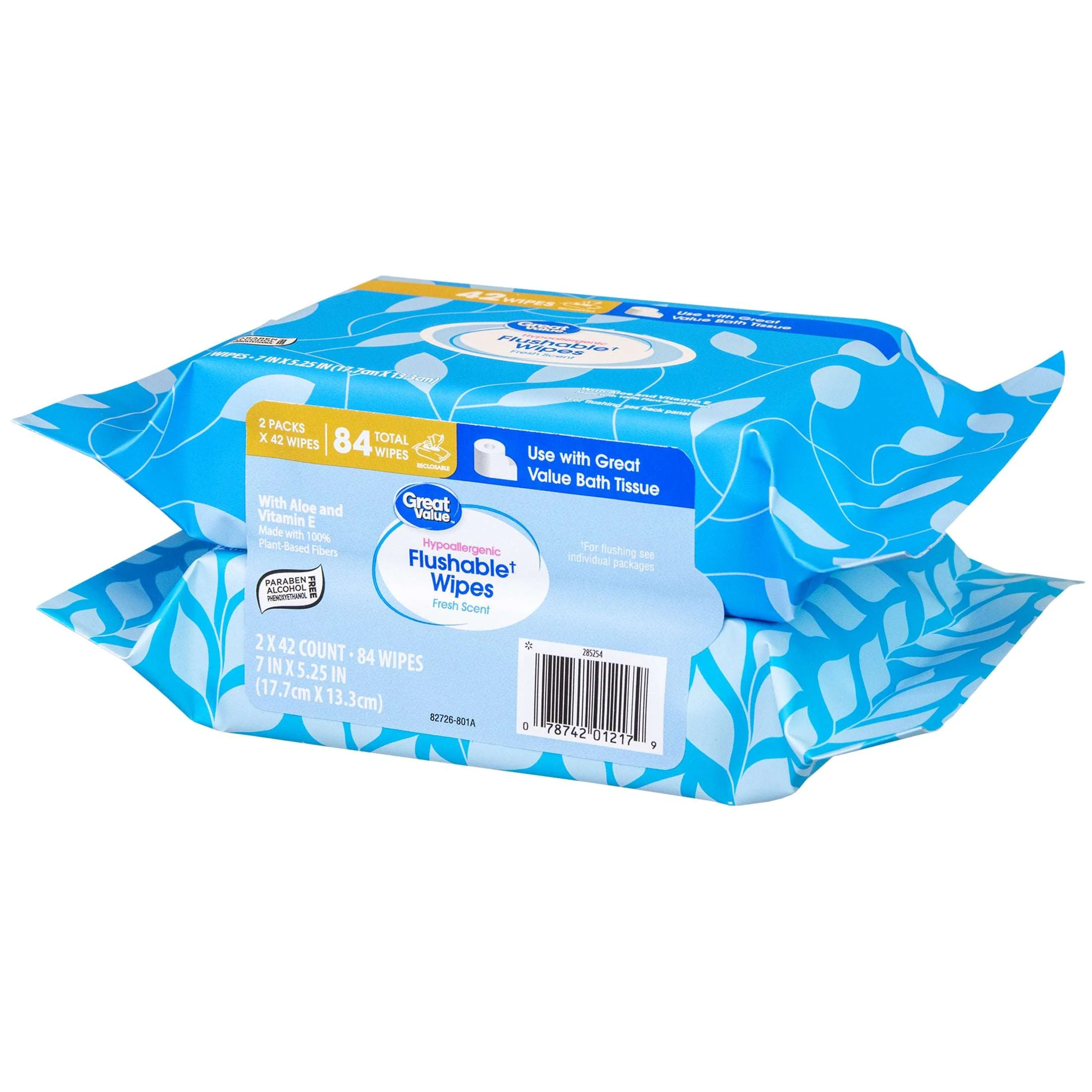Great Value Fresh Scent Flushable Wipes, 2 Resealable Packs, 84 Total Flushable Wipes - Image 7