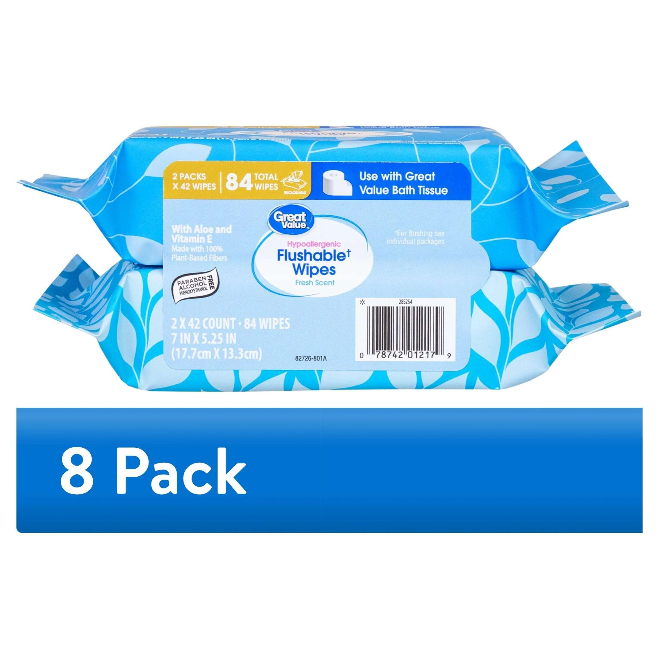 Great Value Fresh Scent Flushable Wipes, 2 Resealable Packs, 84 Total Flushable Wipes - Image 9