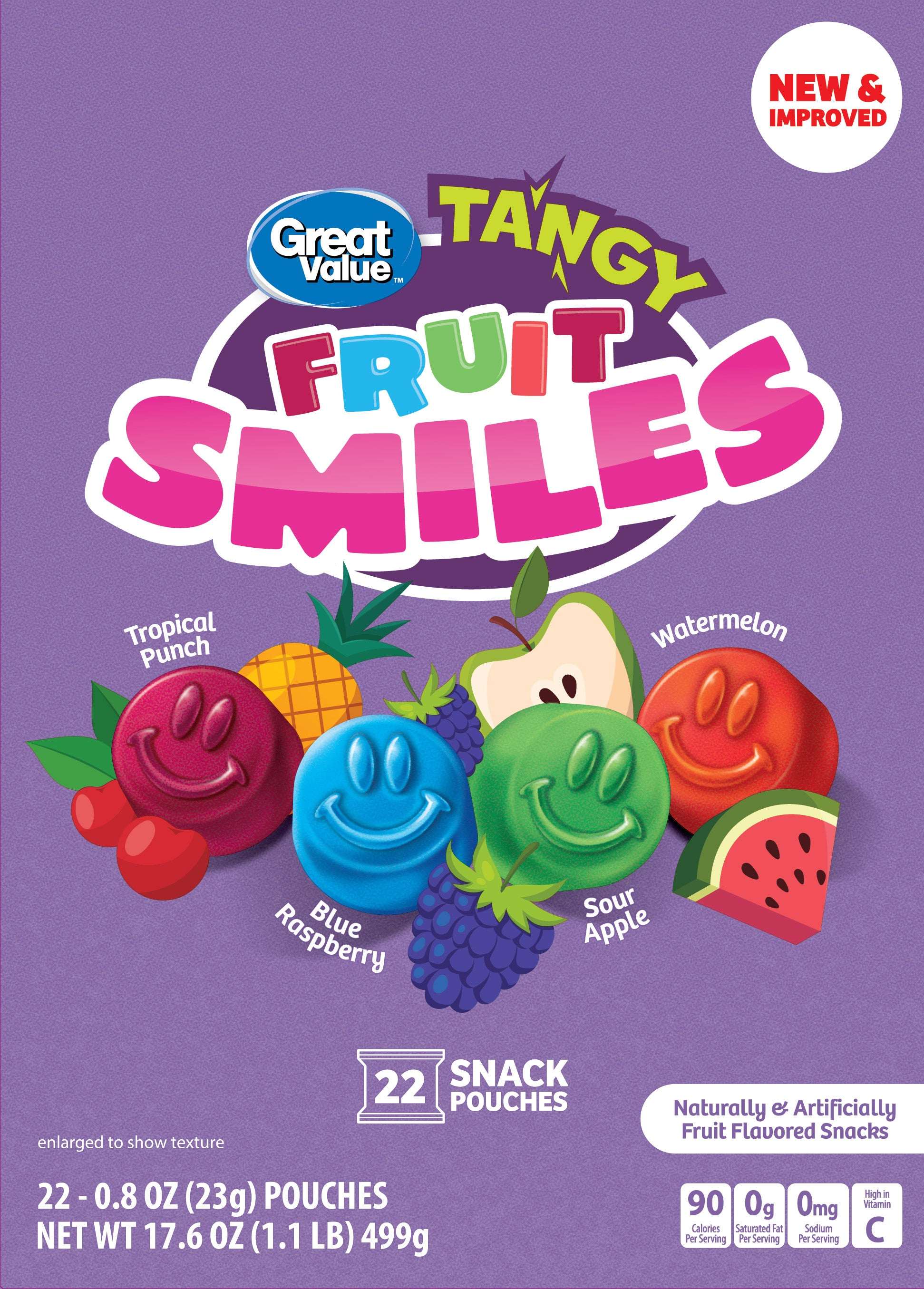 Great Value Fruit Smiles Snacks, Tangy Flavor, 22 Count