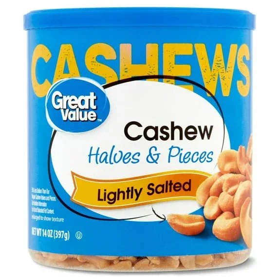 Great Value Lightly Salted Cashew Halves & Pieces, 14 oz