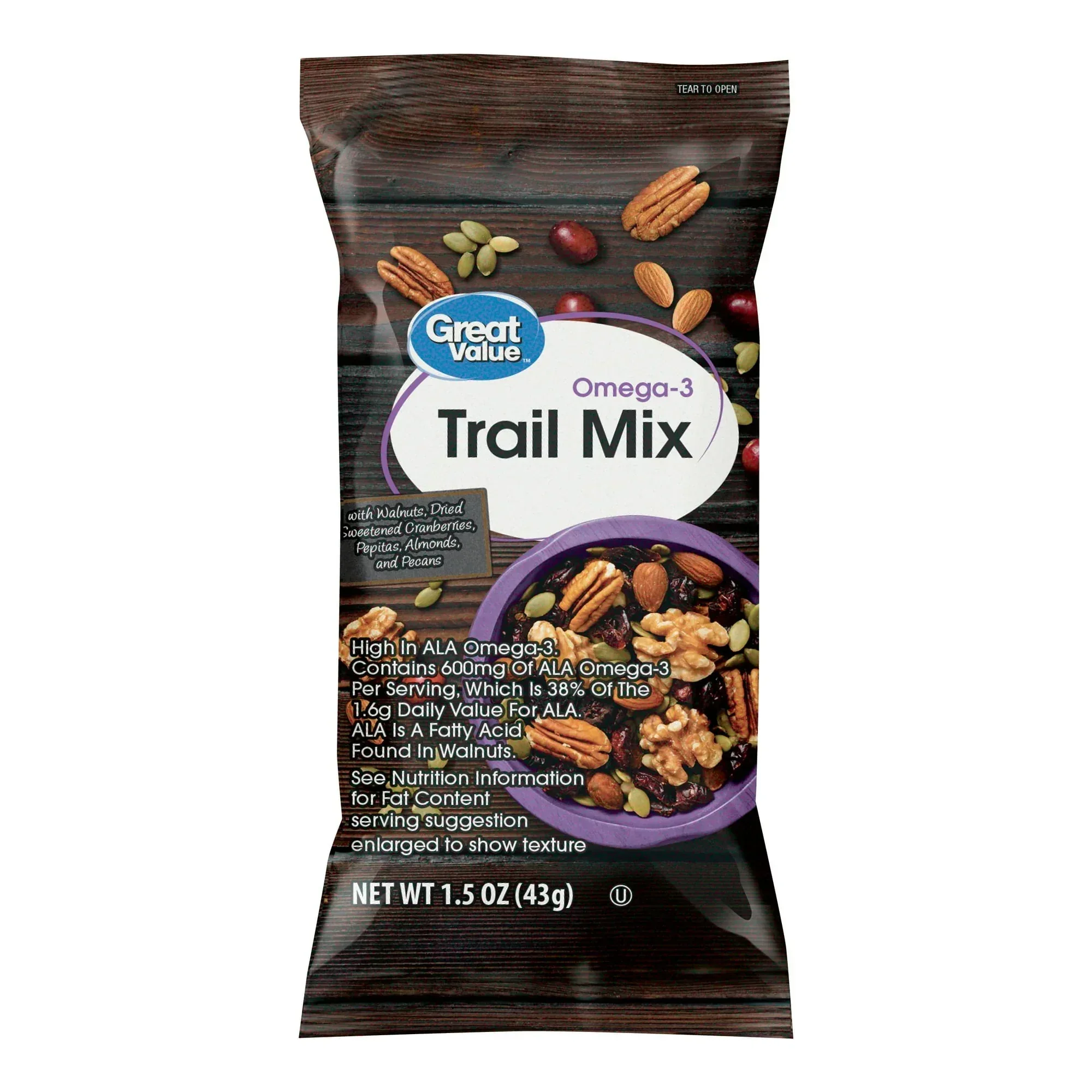 Great Value Omega-3 Trail Mix, 1.5 oz, 8 Count - Image 2