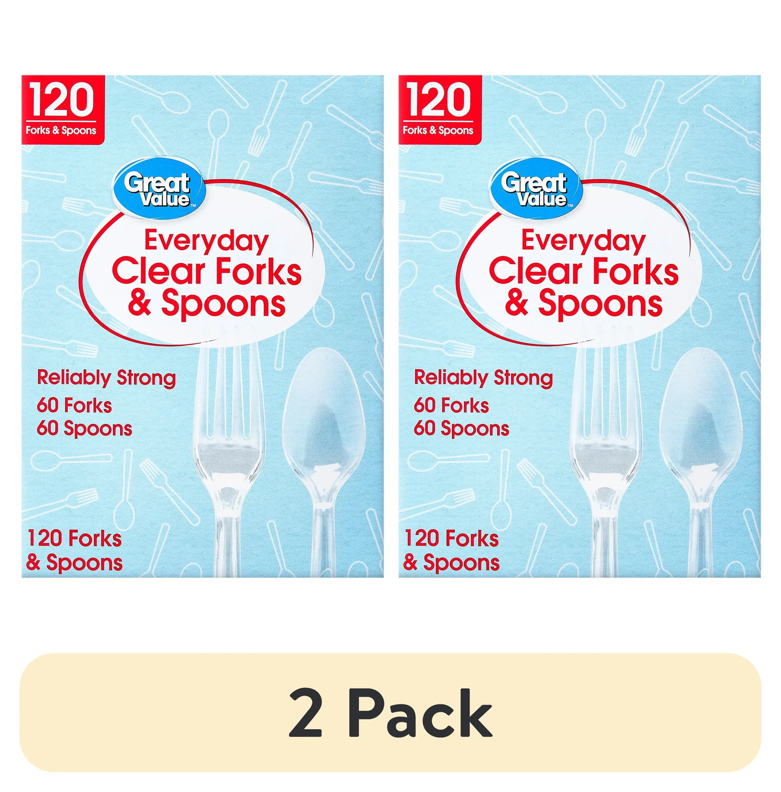 Great Value Plastic Everyday Clear Fork and Spoon Combo, 120 Count - Image 6