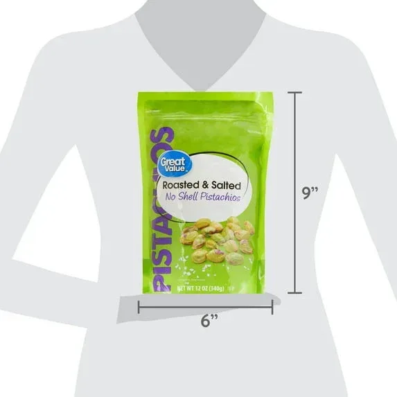 Great Value Roasted & Salted, No Shell Pistachios, 12 oz Resealable Bag - Image 6