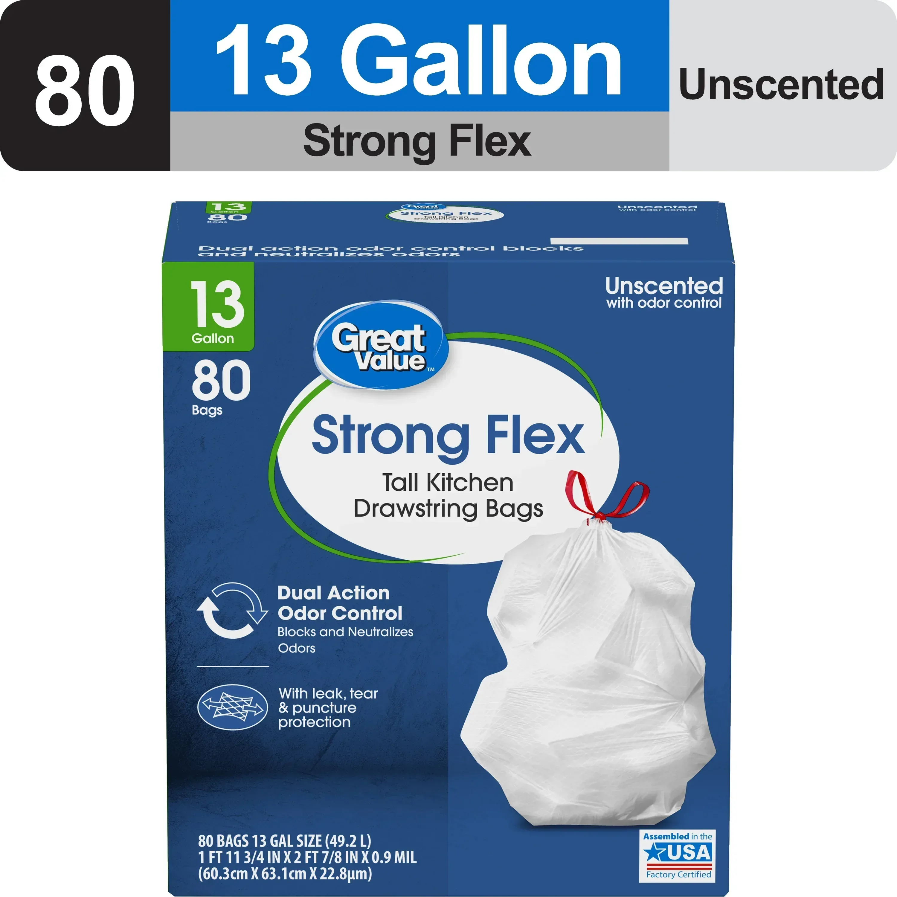 Great Value Strong Flex 13-Gallon Drawstring Tall Kitchen Trash Bags, Fresh Scent, 40 Bags - Image 11