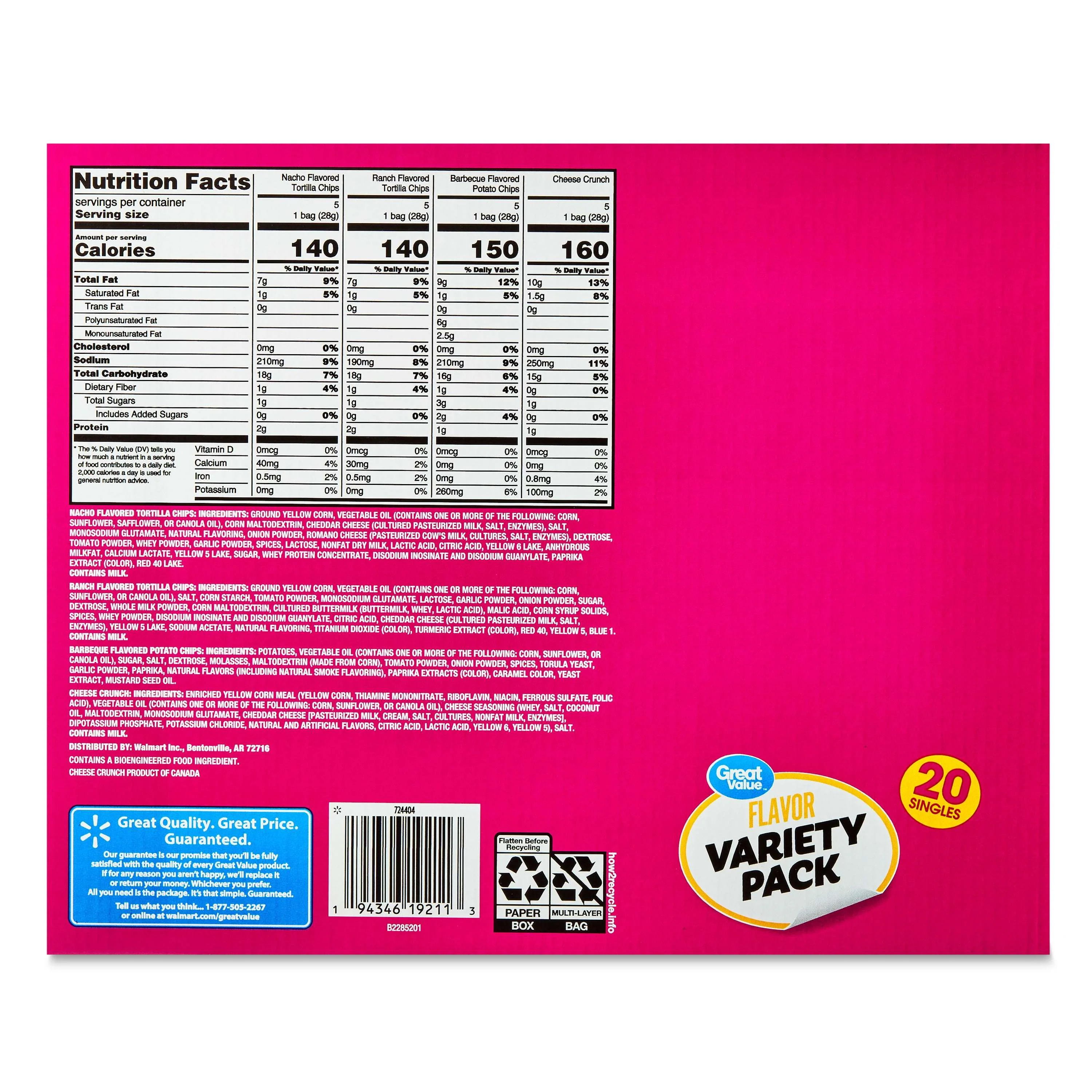 Great Value Tasty Chips Variety Pack, 1 oz, 20 Count - Image 6