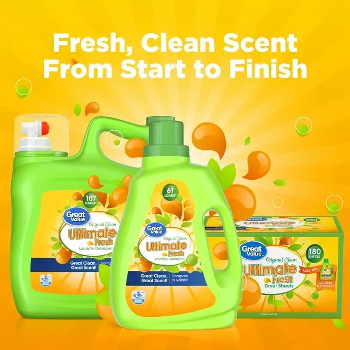 Great Value Ultimate Fresh Laundry Detergent, Original Clean, 154 fl oz, 107 Loads - Image 3