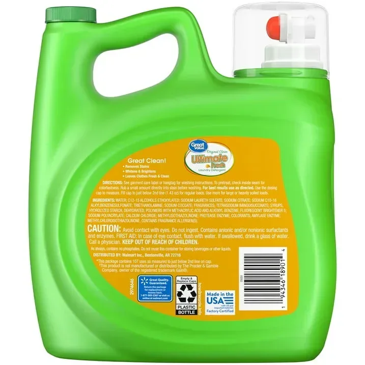Great Value Ultimate Fresh Laundry Detergent, Original Clean, 154 fl oz, 107 Loads - Image 6