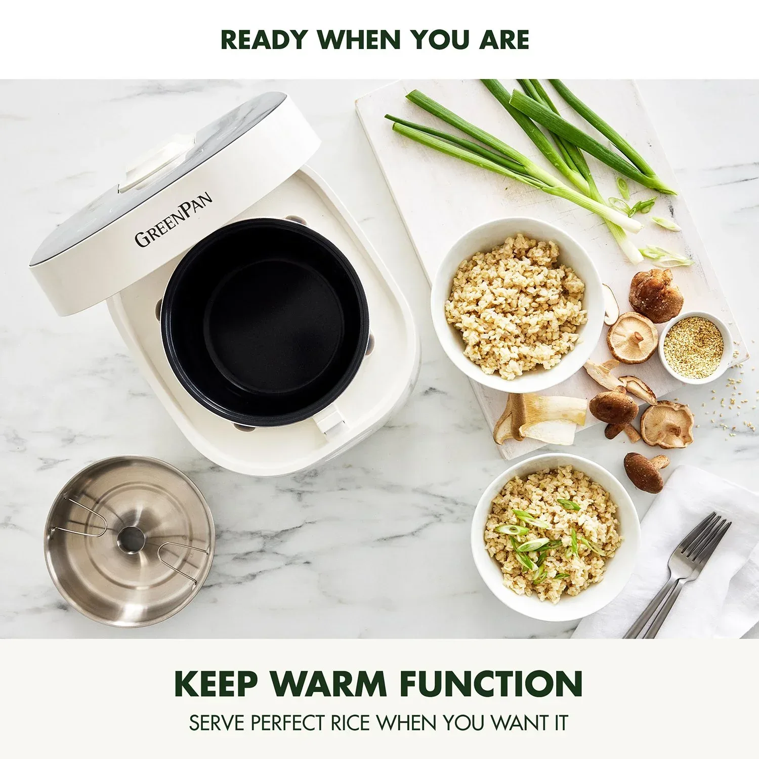 GreenPan 4-Cup Carb Reducing Electric Rice Cooker with 10 Presets - Image 4