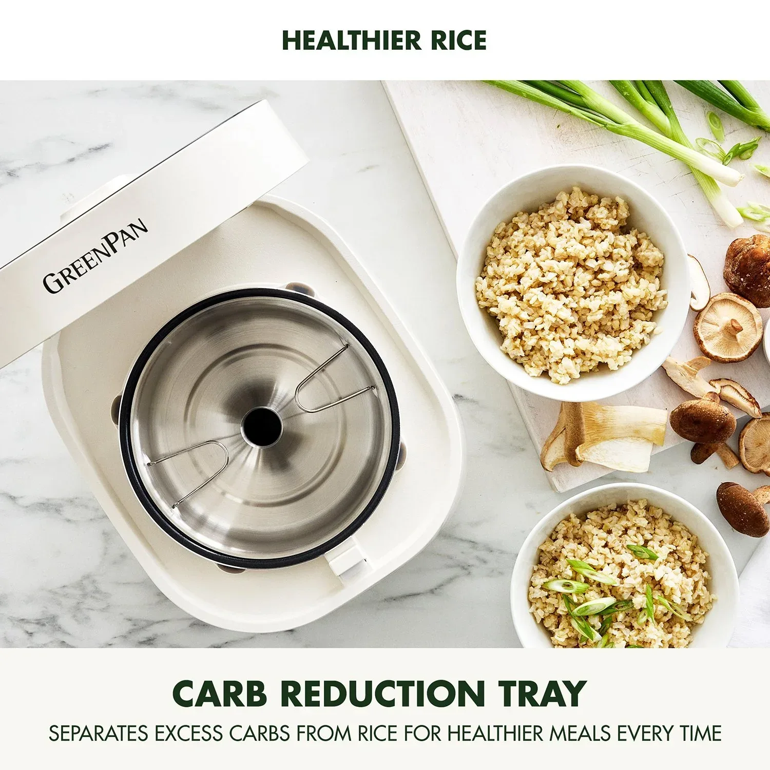 GreenPan 4-Cup Carb Reducing Electric Rice Cooker with 10 Presets - Image 7