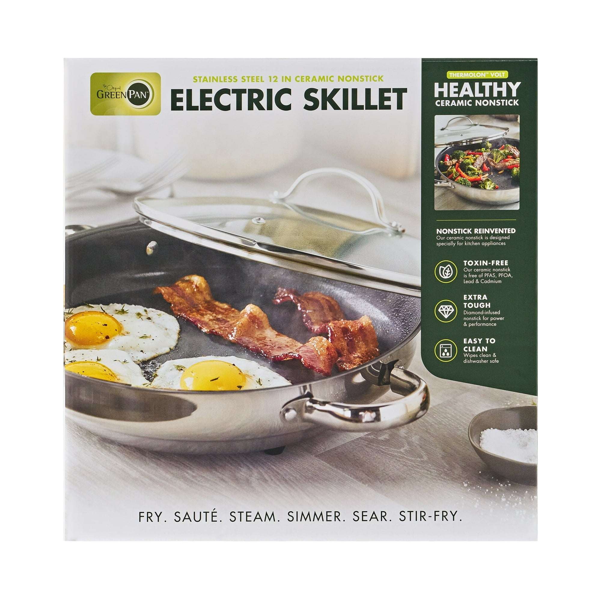 GreenPan Stainless Steel 12” Ceramic Nonstick Electric Skillet - Image 2