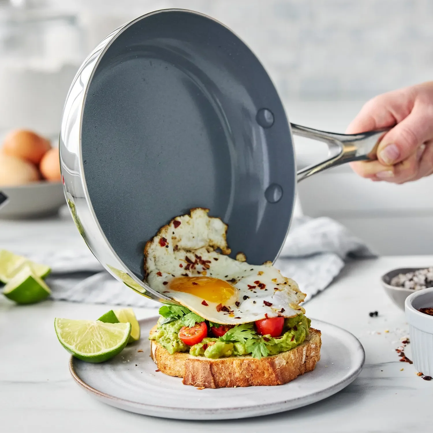 GreenPan Stainless Steel Valencia Pro Ceramic Nonstick 2-Piece Skillet Set, 8" & 10" - Image 2