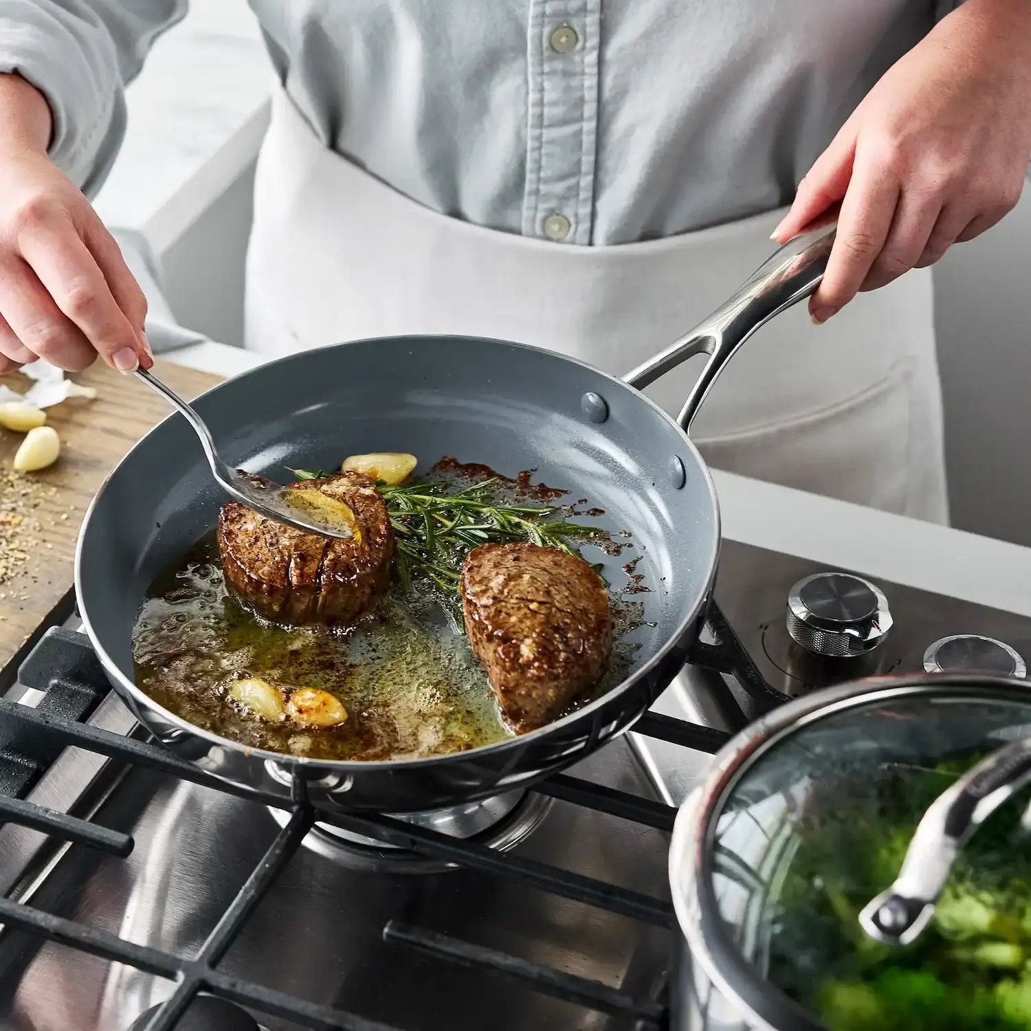 GreenPan Stainless Steel Valencia Pro Ceramic Nonstick 2-Piece Skillet Set, 8" & 10" - Image 3