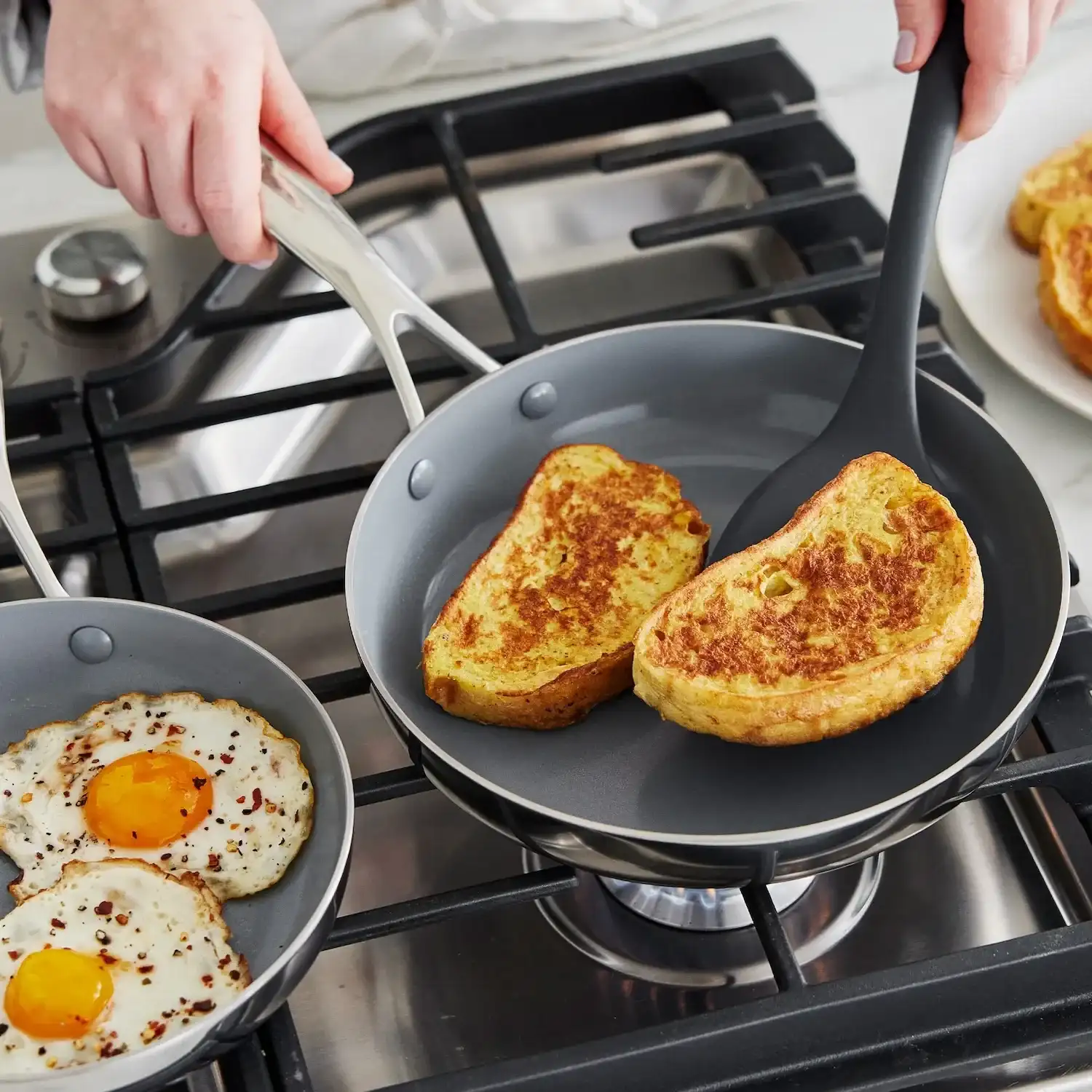 GreenPan Stainless Steel Valencia Pro Ceramic Nonstick 2-Piece Skillet Set, 8" & 10" - Image 5