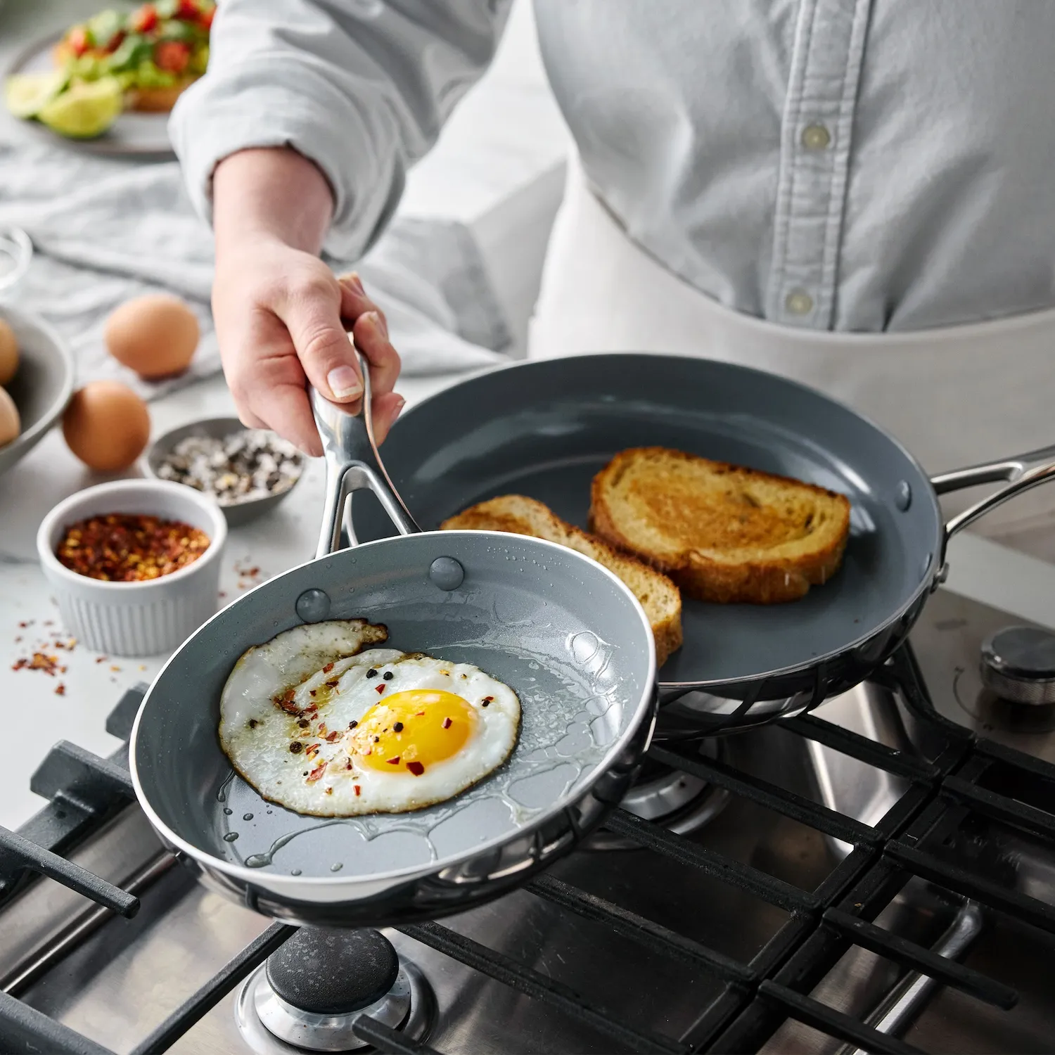 GreenPan Stainless Steel Valencia Pro Ceramic Nonstick 2-Piece Skillet Set, 8" & 10" - Image 6
