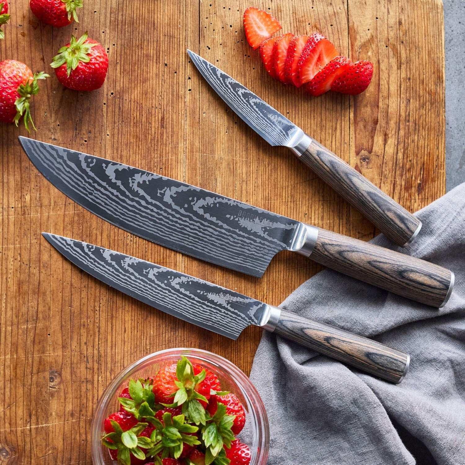 GreenPan x Bobby Flay 8" Chef's Knife with Sheath, Premium Stainless Steel Blade, Precision Cutting Kitchen Tool, Ultra-Versatile Cutlery, Hand Finished Wood Handle, Damascus Steel Design - Image 10