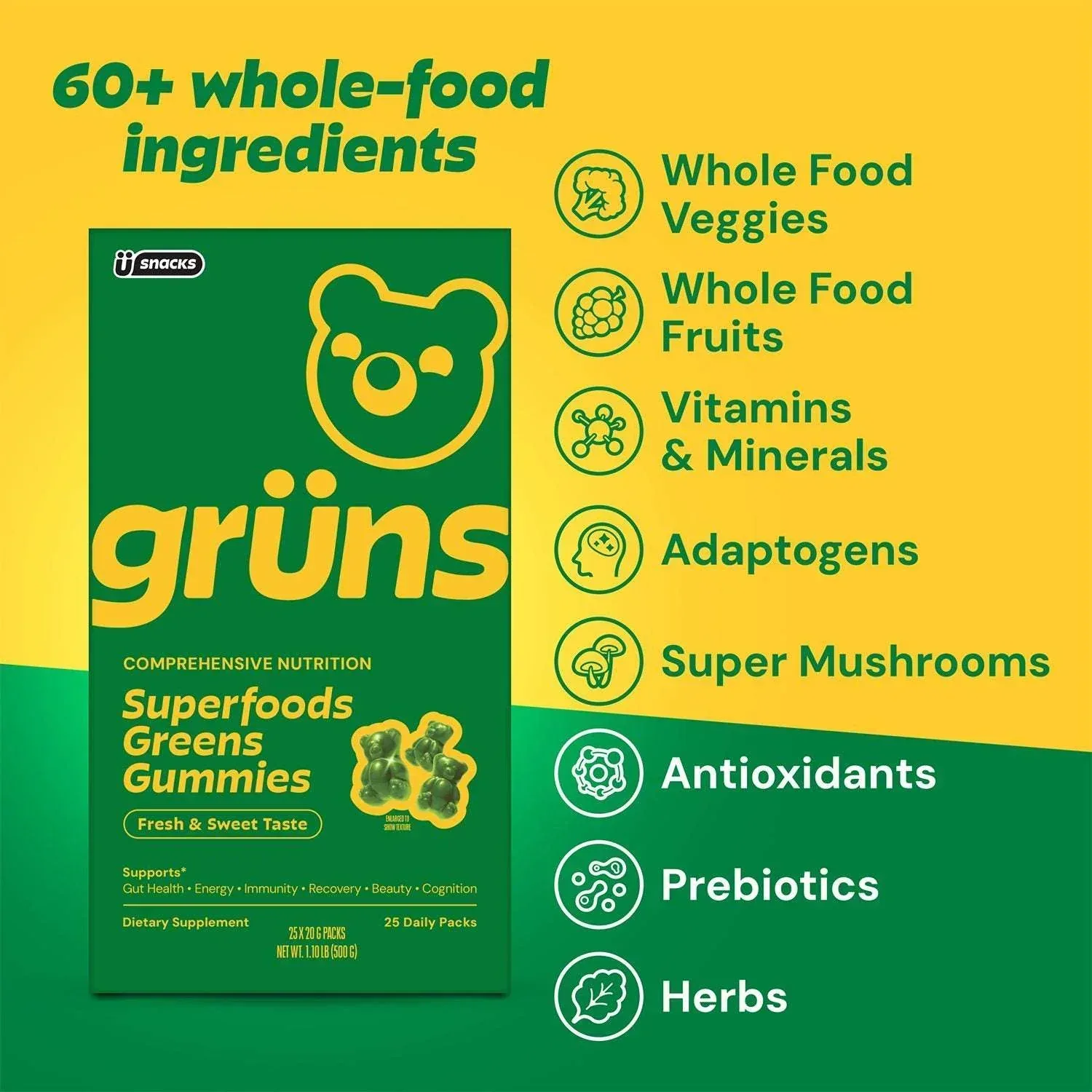Gruns Adult Organic Superfood Greens Multivitamin Gummies, 25 ct. - Image 6