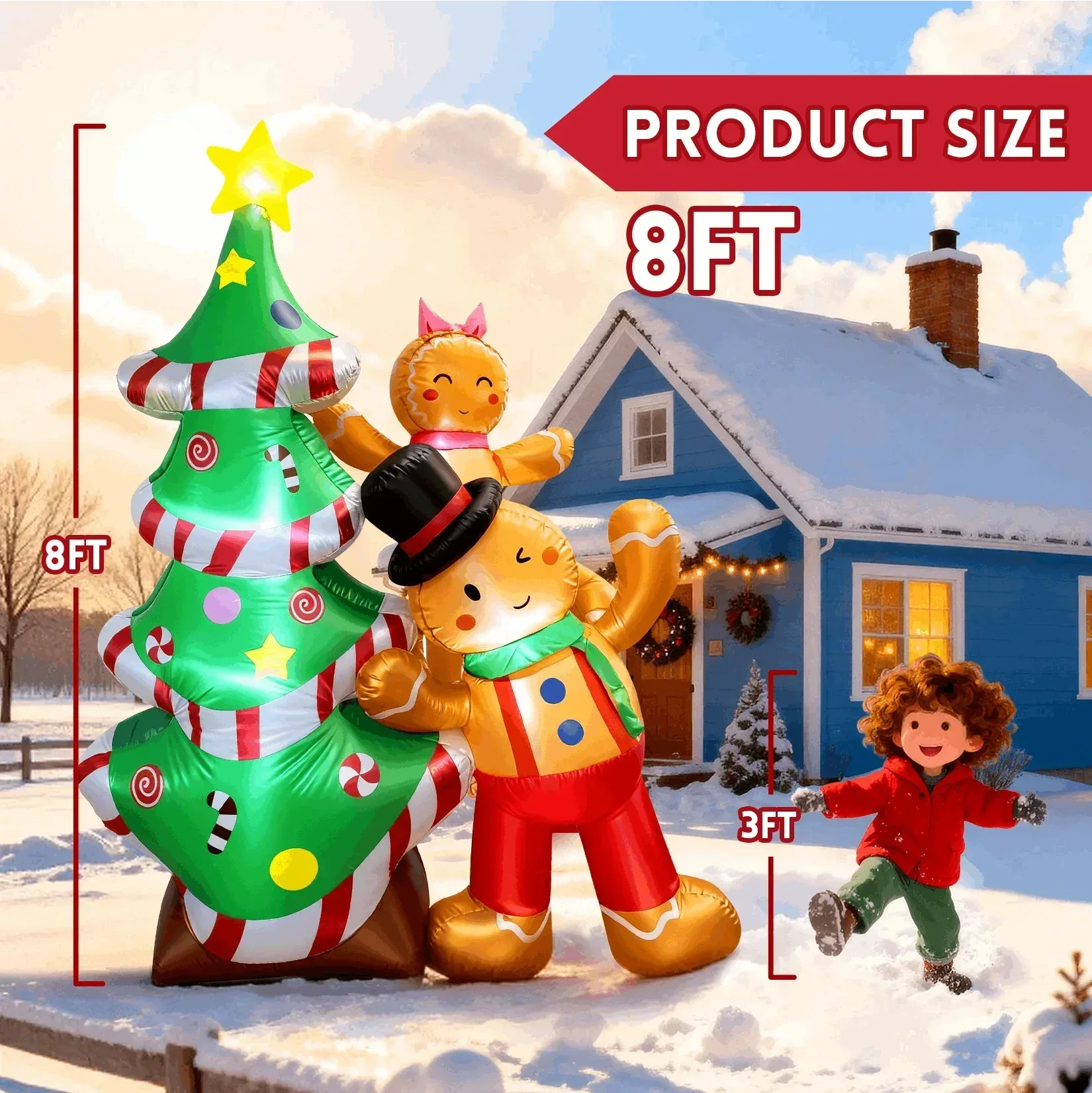 GVDV 8FT Christmas Inflatables Outdoor Decorations, Blow Up Yard Decoration(Gingerbread Man & Christmas Tree) - Image 2