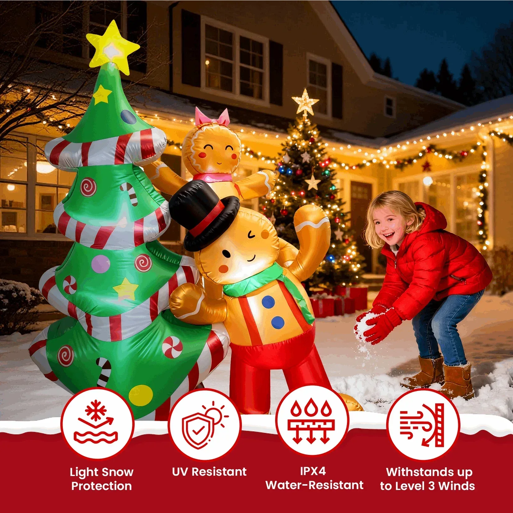 GVDV 8FT Christmas Inflatables Outdoor Decorations, Blow Up Yard Decoration(Gingerbread Man & Christmas Tree) - Image 3
