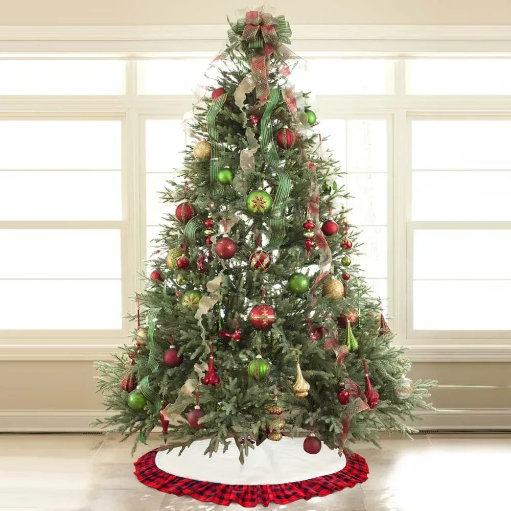 HadinEEon Christmas Tree Skirt, 48 inch, Indoor Christmas Tree Mat for Xmas Decoration (Red & White) - Image 6
