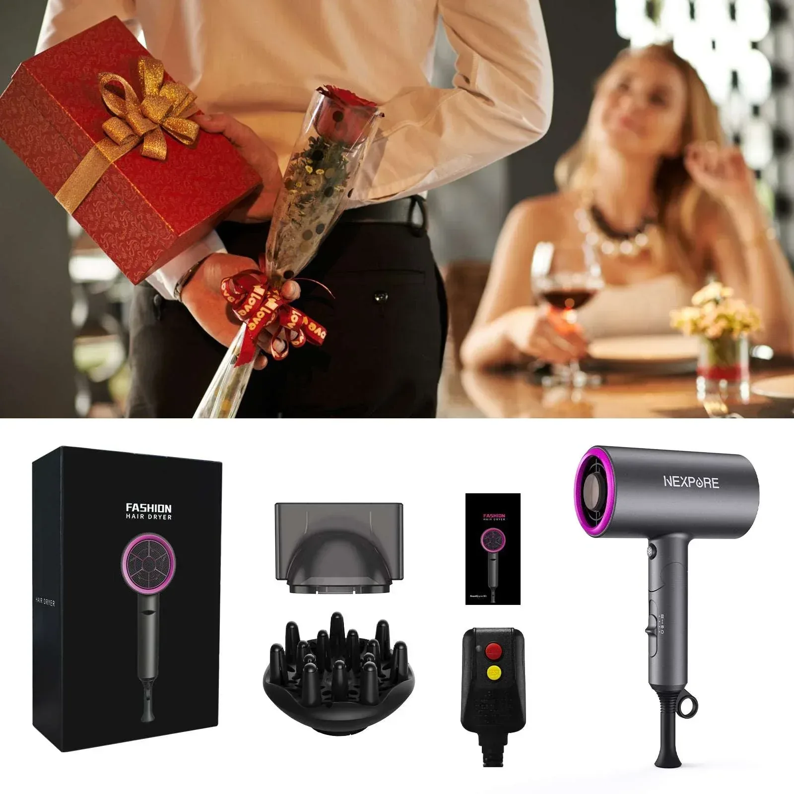 Hair Dryer, NEXPURE 1800W Professional Ionic Blow Dryer for Hair Care, Powerful Wind for Hair Drying, 2 Attachments, Grey - Image 8