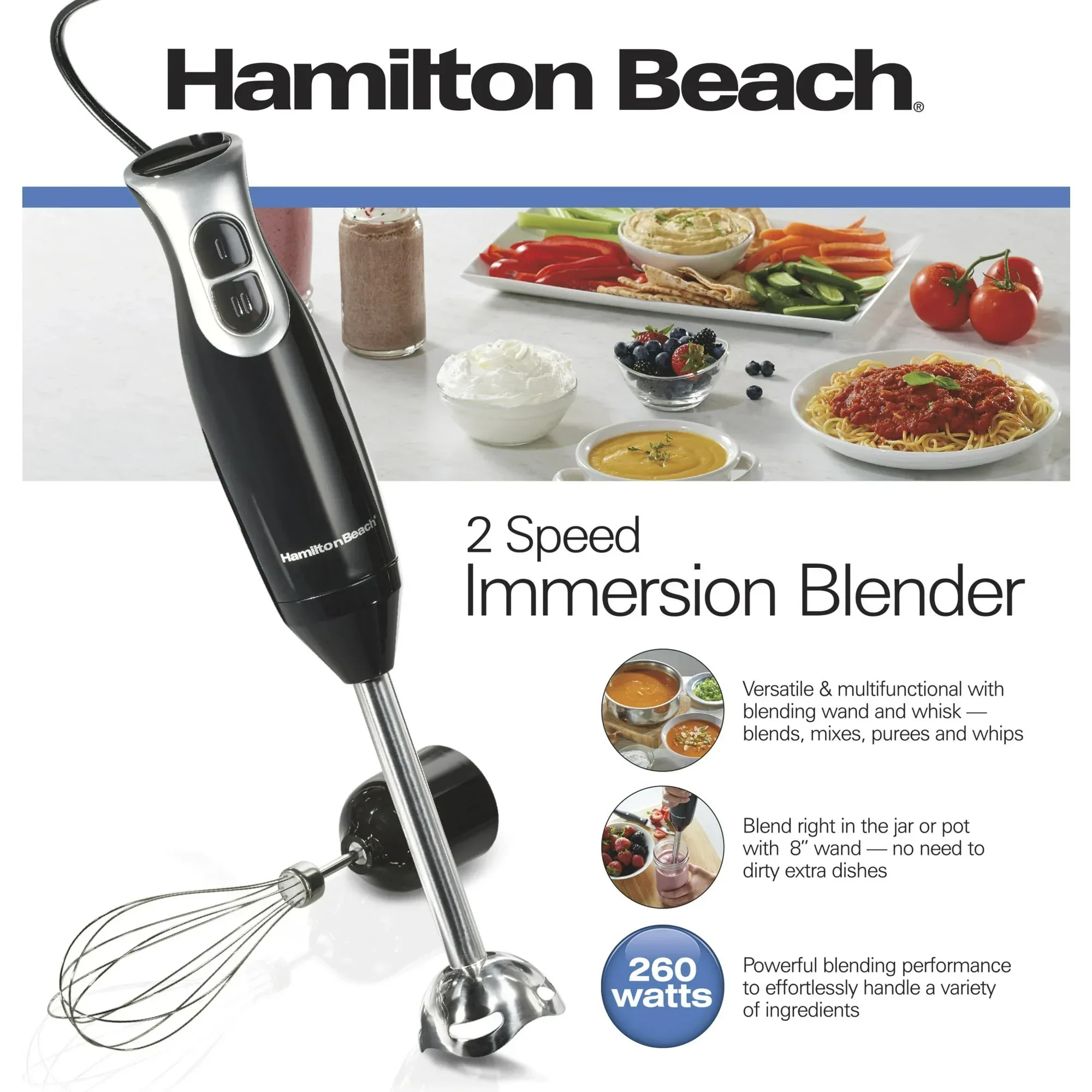 Hamilton Beach 2-Speed Immersion Hand Blender for Kitchen with Blending Wand & Whisk, Black - Image 5