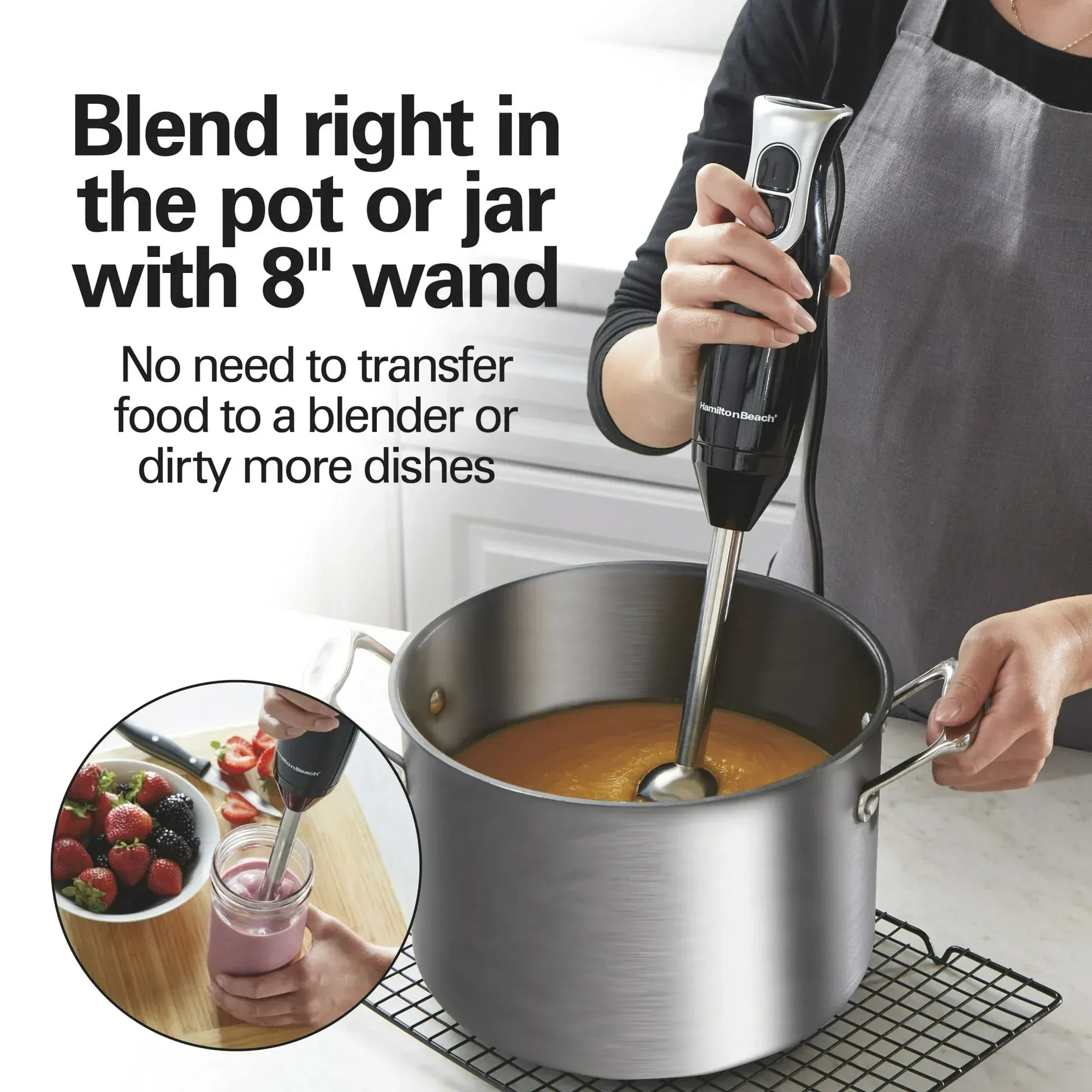 Hamilton Beach 2-Speed Immersion Hand Blender for Kitchen with Blending Wand & Whisk, Black - Image 8