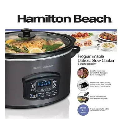 Hamilton Beach 6-Qt. Defrost Slow Cooker - Black and Stainless Steel - Image 2
