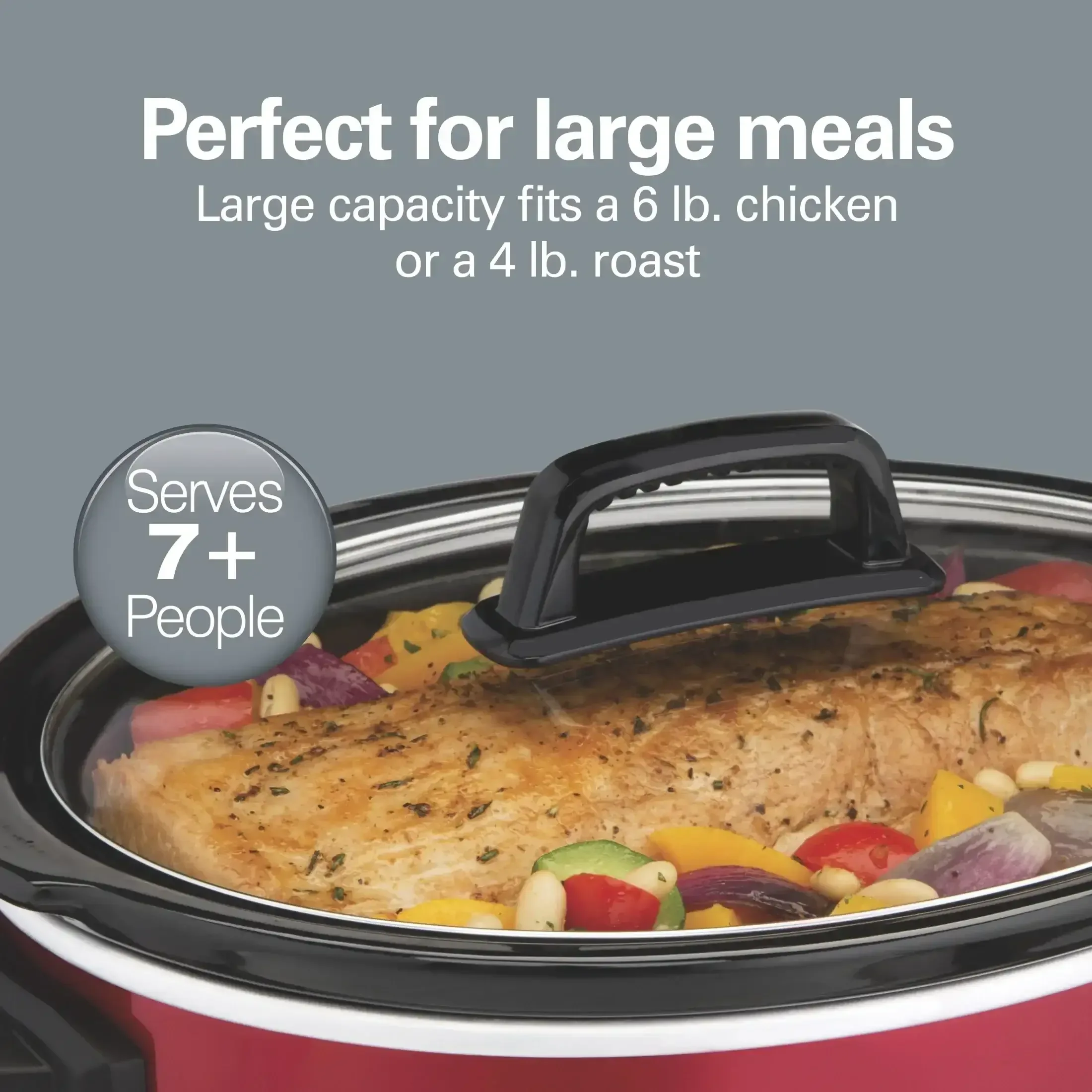 Hamilton Beach 6 Qt Slow Cooker, Stoneware Crock with Removable Pot, Red - Image 3