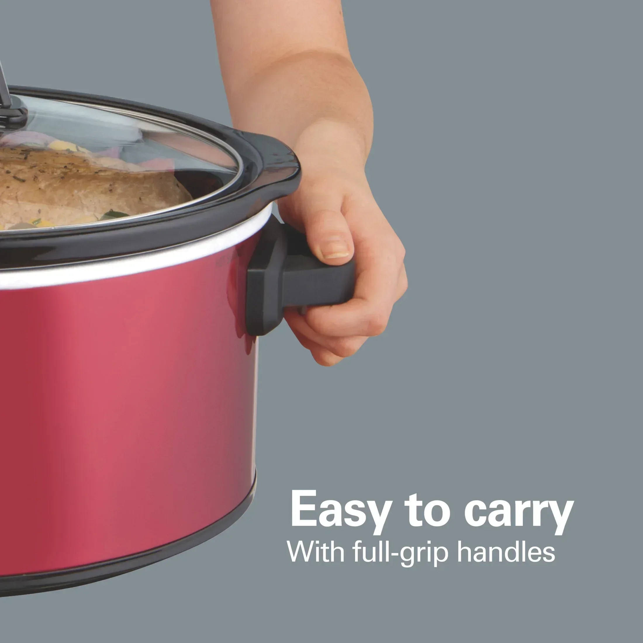 Hamilton Beach 6 Qt Slow Cooker, Stoneware Crock with Removable Pot, Red - Image 5