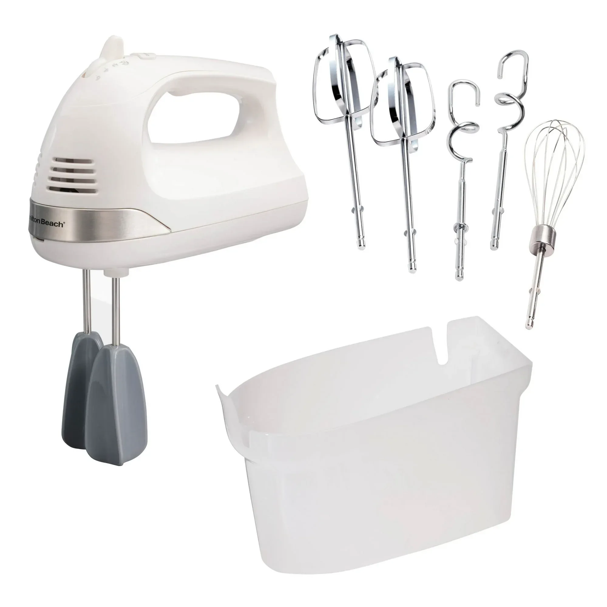Hamilton Beach 6-Speed Electric Hand Mixer with Easy Clean Beaters, 7 Attachments & Case, Mixer for Kitchen, White