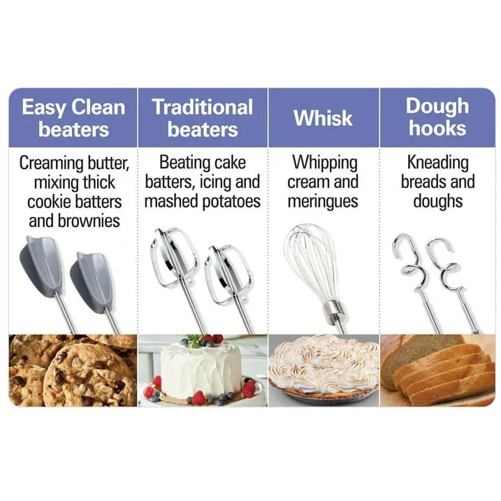 Hamilton Beach 6-Speed Electric Hand Mixer with Easy Clean Beaters, 7 Attachments & Case, Mixer for Kitchen, White - Image 2