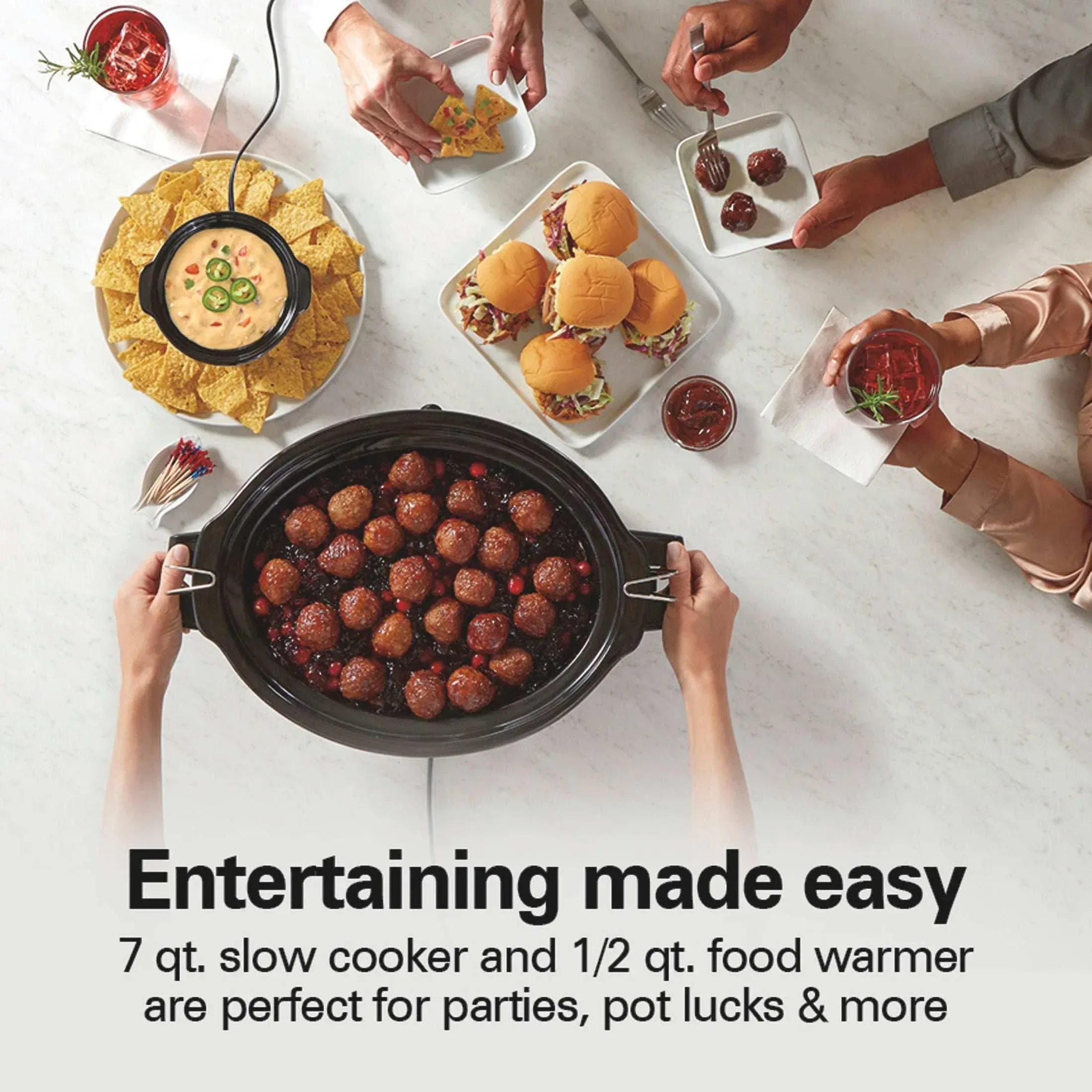 Hamilton Beach 7 Qt Programmable Slow Cooker, Stoneware Crock with Removable Pot, Includes Party Dipper Food Warmer, Stainless Steel - Image 3
