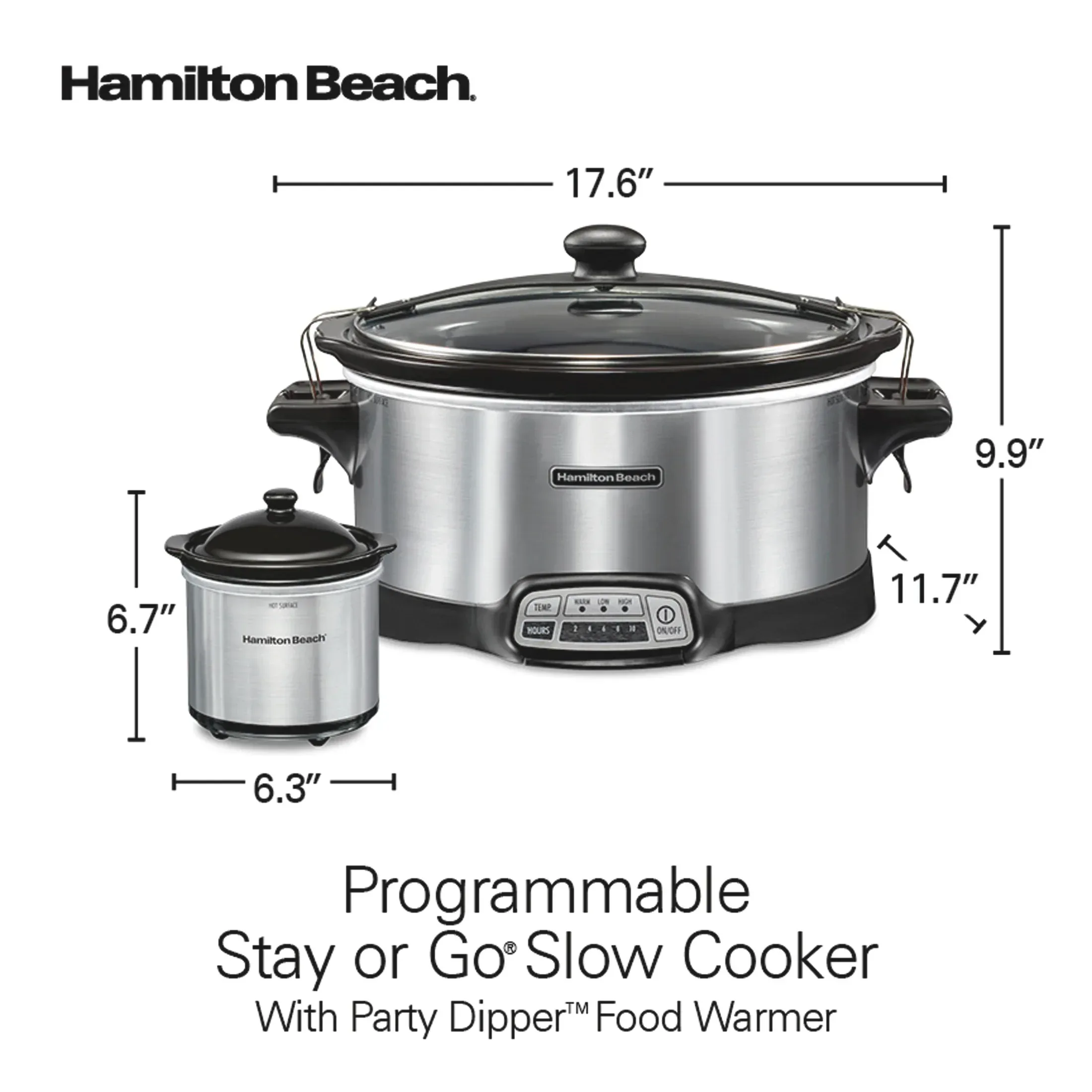 Hamilton Beach 7 Qt Programmable Slow Cooker, Stoneware Crock with Removable Pot, Includes Party Dipper Food Warmer, Stainless Steel - Image 9