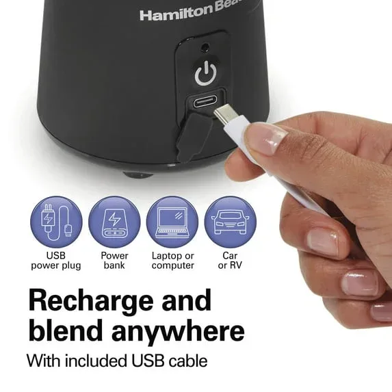 Hamilton Beach Blend Now Portable Personal Blender for Smoothies with Travel Lid, 16 oz, Black - Image 5