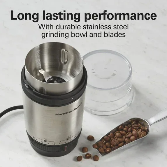 Hamilton Beach Custom Grind Electric Coffee Grinder, 14 Cups, Stainless Steel - Image 2
