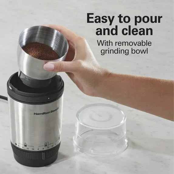 Hamilton Beach Custom Grind Electric Coffee Grinder, 14 Cups, Stainless Steel - Image 5